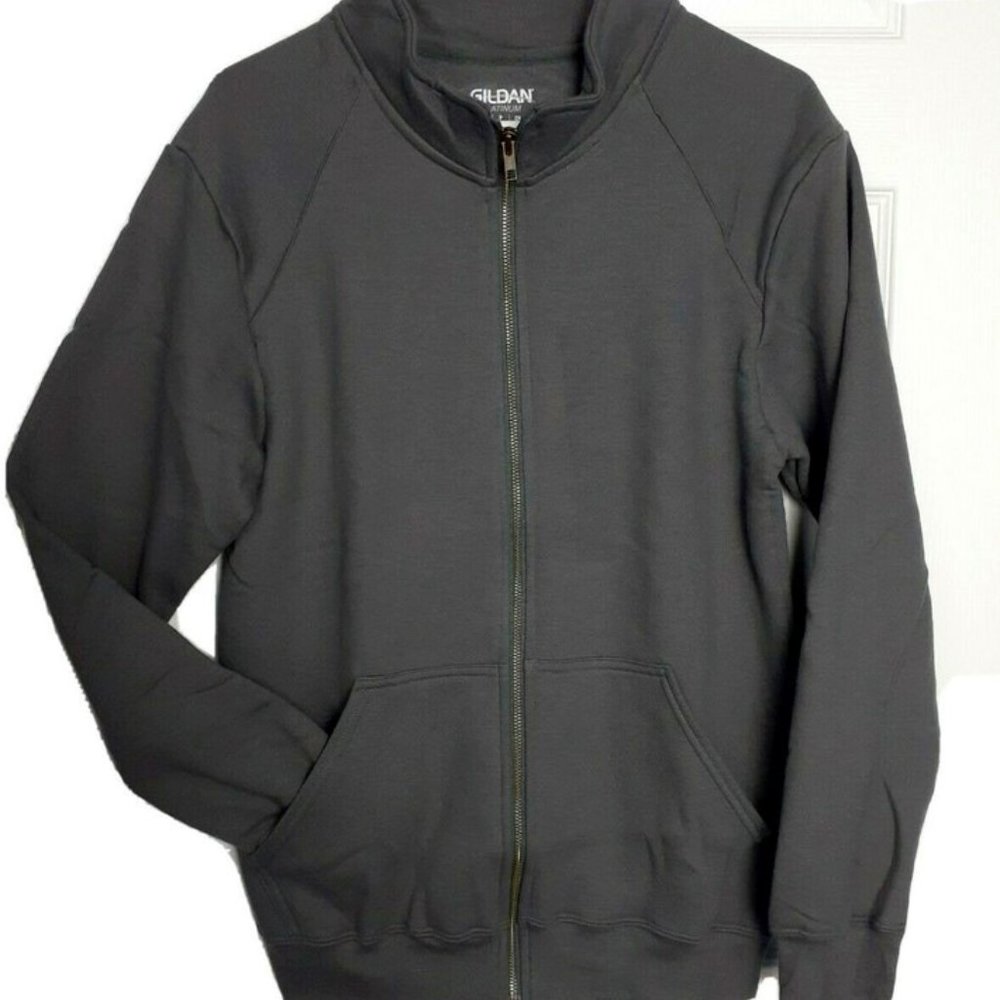 Gildan Platinum Mens Gray Fleece Full Zip Jacket Size SMALL Hi Collar Po…